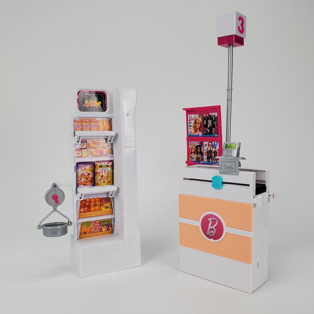 Barbie Grocery Store Playset Checkout‎ Counter & Display Stand Mattel FRP01 2017